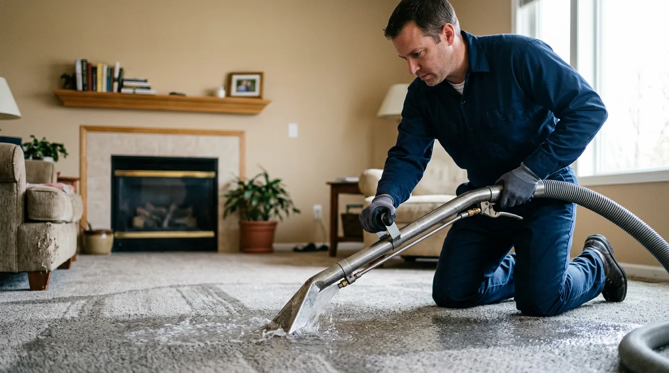 Water damage restoration technician working near Eure, NC